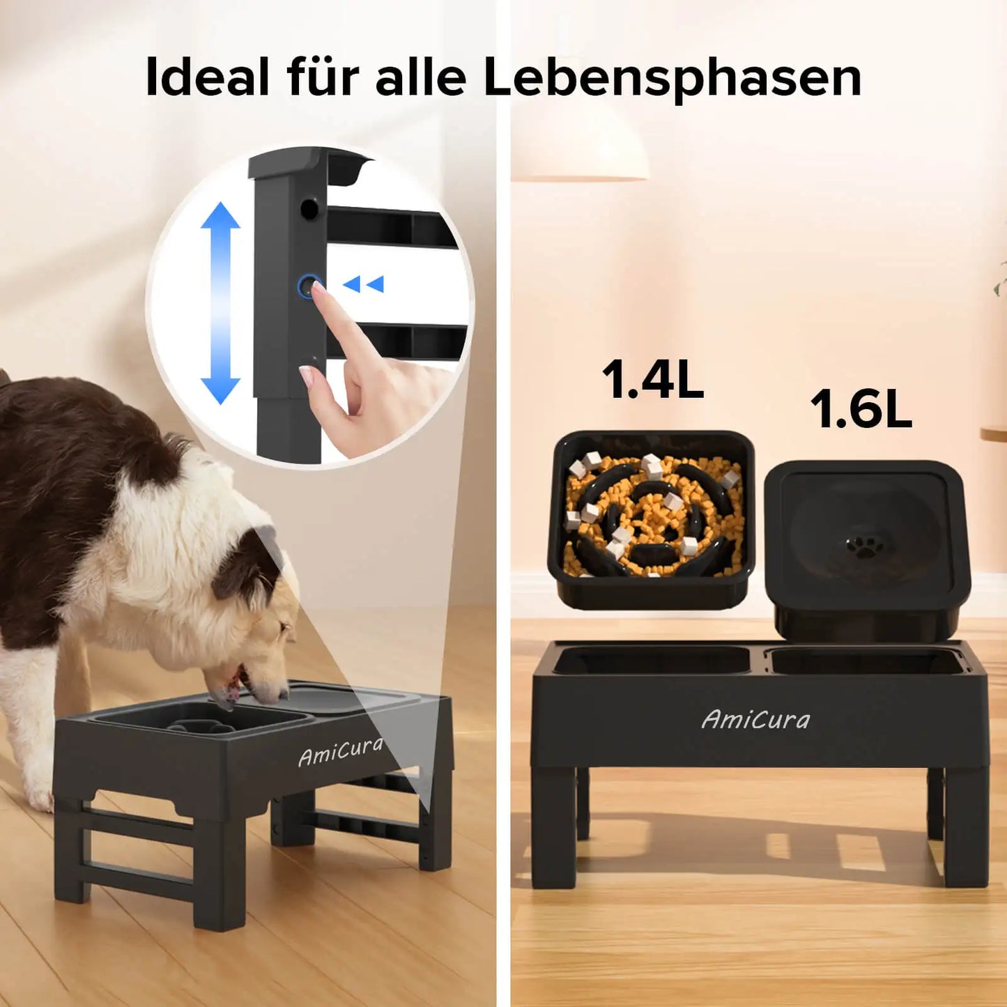 Amicura 2-in-1 Napfstation – Höhenverstellbar, auslaufsicher & gemütlich durchdacht