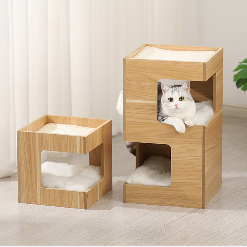 Wooden cat nest with sisal – tiered model