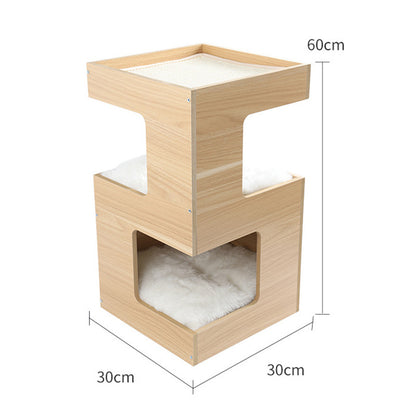 Wooden cat nest with sisal – tiered model