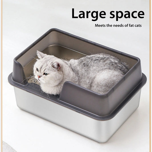 Edelstahl Katzen-WC– Spritzgeschützt mit Hohem Rand & Schaufel