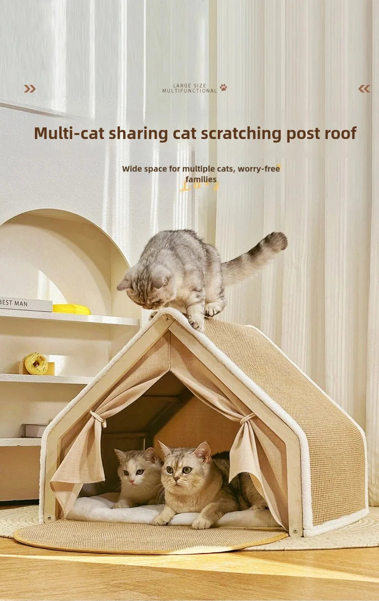 🐾 LEWEN Winter Cat House with Scratching Area – Cuddling, Sleeping &amp; Sharpening Claws in One