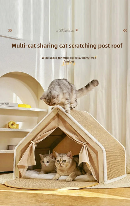 🐾 LEWEN Winter Cat House with Scratching Area – Cuddling, Sleeping &amp; Sharpening Claws in One