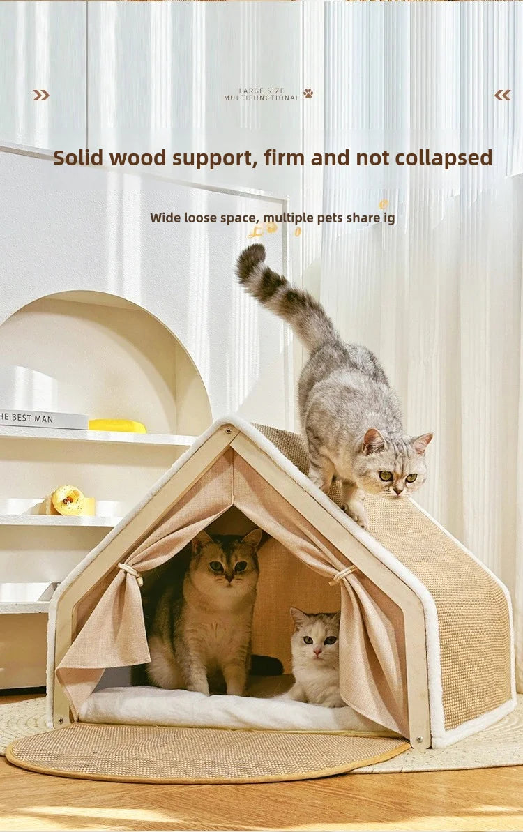 🐾 LEWEN Winter Cat House with Scratching Area – Cuddling, Sleeping &amp; Sharpening Claws in One