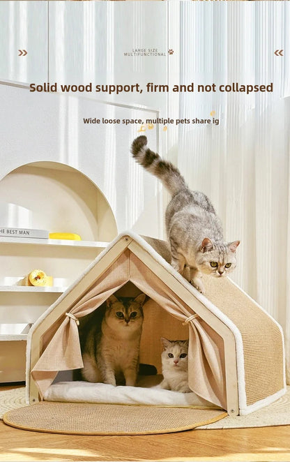 🐾 LEWEN Winter Cat House with Scratching Area – Cuddling, Sleeping &amp; Sharpening Claws in One