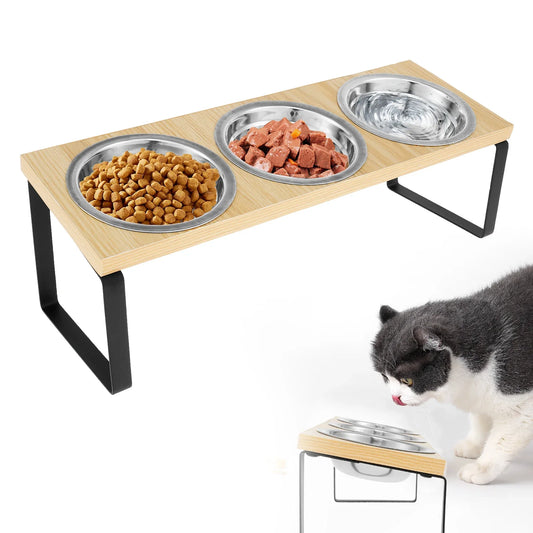 Erhöhte Katzenbar aus Holz – mit 3 Edelstahlnäpfen & stilvollem Standfuß