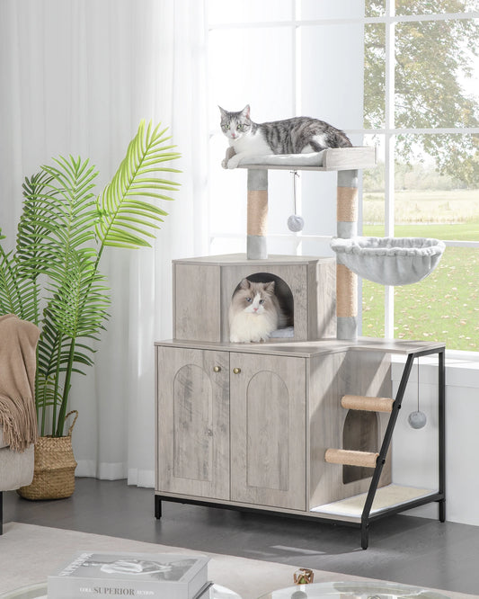 Cat tree with litter box &amp; scratching mat – comfort &amp; fun for your furry friend