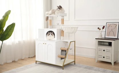 Cat tree with litter box &amp; scratching mat – comfort &amp; fun for your furry friend