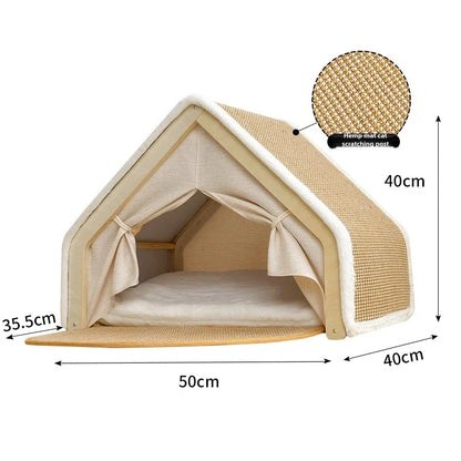 🐾 LEWEN Winter Cat House with Scratching Area – Cuddling, Sleeping &amp; Sharpening Claws in One