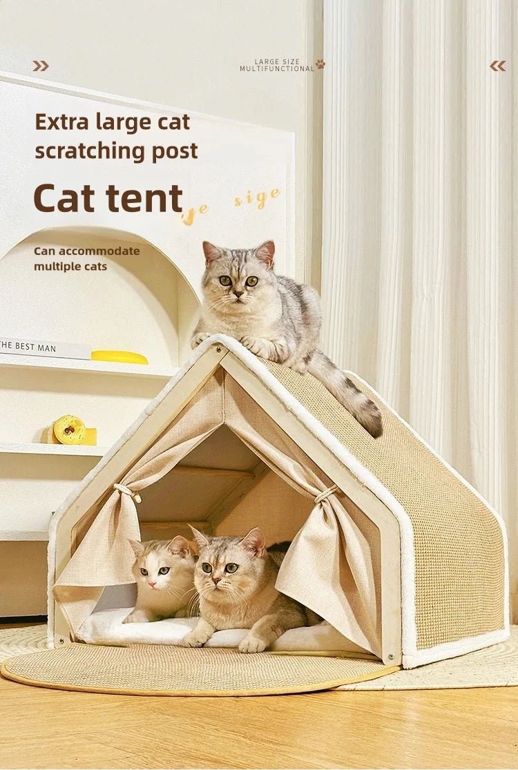 🐾 LEWEN Winter Cat House with Scratching Area – Cuddling, Sleeping &amp; Sharpening Claws in One