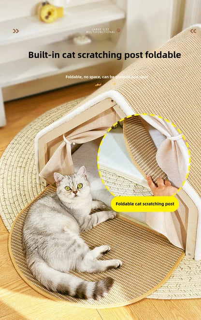 🐾 LEWEN Winter Cat House with Scratching Area – Cuddling, Sleeping &amp; Sharpening Claws in One