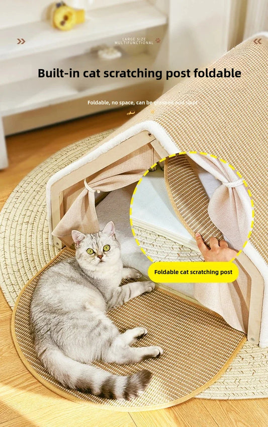 🐾 LEWEN Winter Cat House with Scratching Area – Cuddling, Sleeping &amp; Sharpening Claws in One