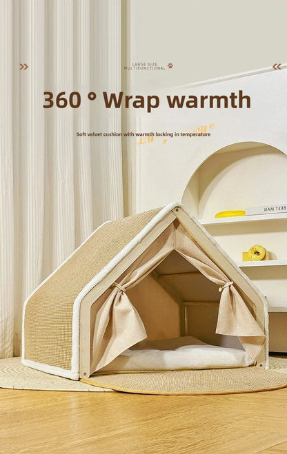 🐾 LEWEN Winter Cat House with Scratching Area – Cuddling, Sleeping &amp; Sharpening Claws in One