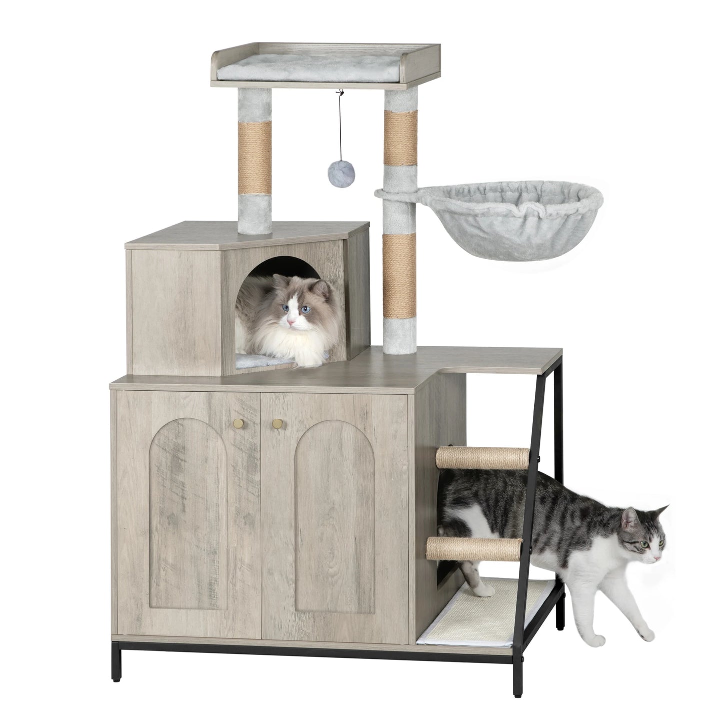 Cat tree with litter box &amp; scratching mat – comfort &amp; fun for your furry friend