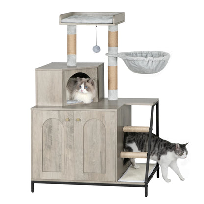 Cat tree with litter box &amp; scratching mat – comfort &amp; fun for your furry friend
