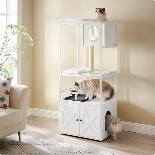 Scratching post with cat litter box &amp; feeding area – The all-round feel-good house