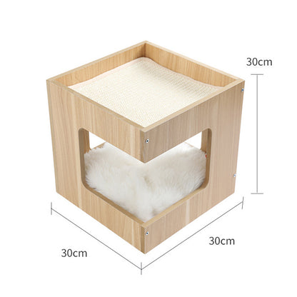 Wooden cat nest with sisal – tiered model