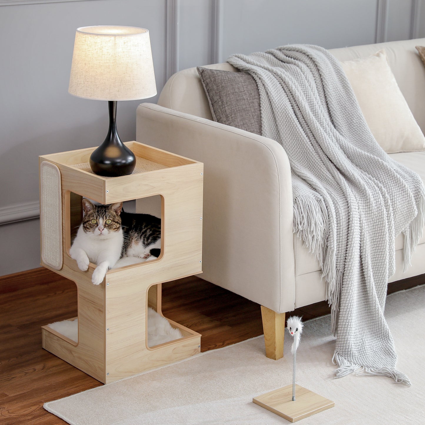 Wooden cat nest with sisal – tiered model