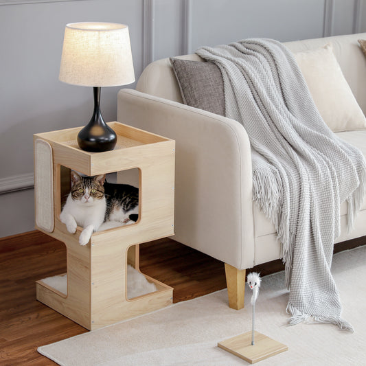 Wooden cat nest with sisal – tiered model