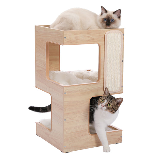 Wooden cat nest with sisal – tiered model